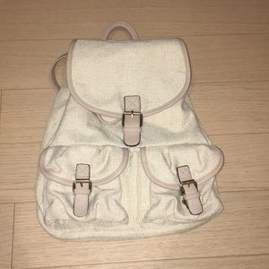 Cute tweed canvas backpack with pockets drawstring